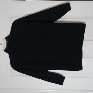 Lord & Taylor Black Ribbed Mock Neck Sweater 100% Merino Wool Size Petite Small